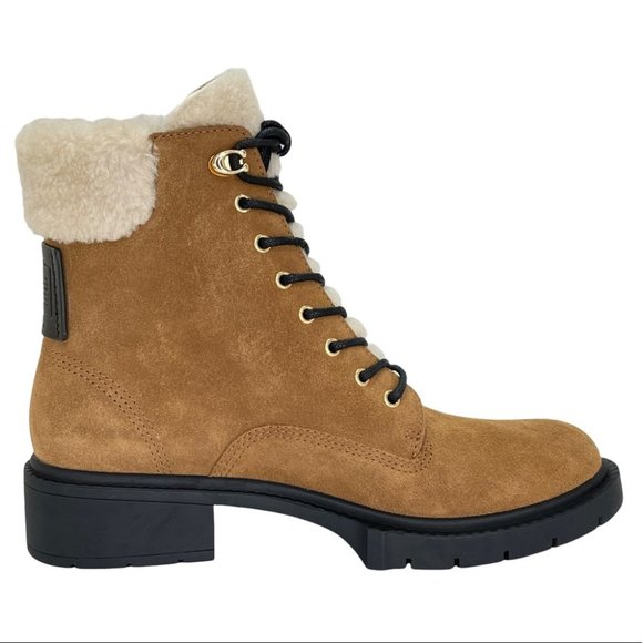 Coach Lorimer Suede Sheep Fur Trim Womens Ankle Boots in Tan - Picture 4 of 16